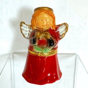 Vintage Greenbrier Porcelain Hinged Limoges Angel Trinket Box Christmas Gift